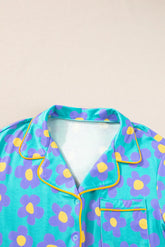 Green Flower Print Short Sleeve Shirt Pajamas Set The Aurora Touch