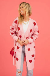 Heart Graphic Open Front Cardigan with Pockets The Aurora Touch