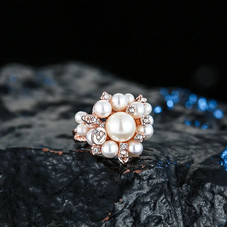 Inlaid Pearl Flower Rhinestone Ring CJ