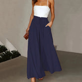 Plus Size Wide Leg Pants - Stylish Solid Paper Bag Waist Design, Elegant Pocket Tie Front, Loose Fit  Comfort CJ
