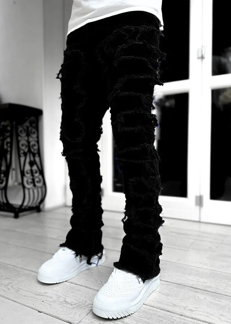 Men Trousers Individual Patched Pants Long Tight Fit Stacked Jeans For Mens Clothing The Aurora Touch