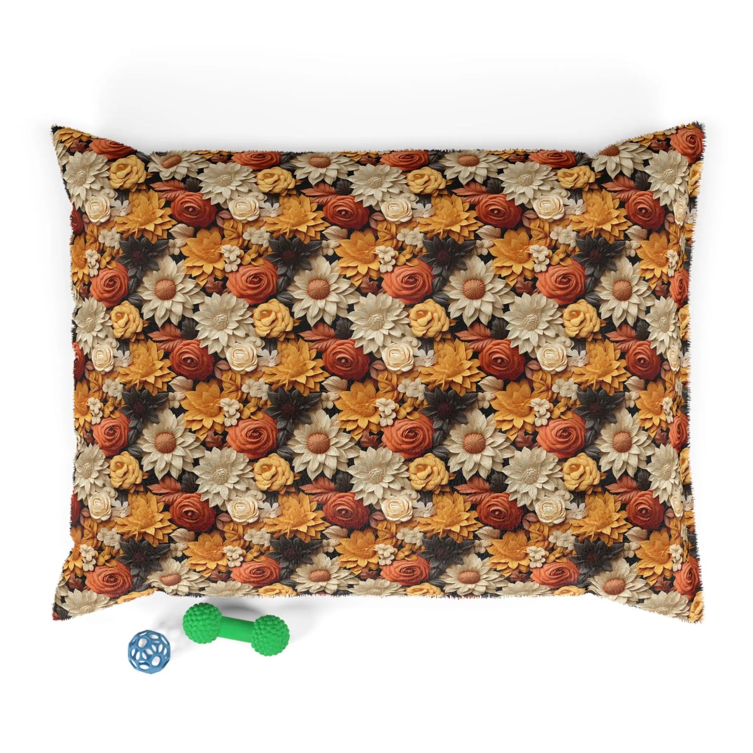 Floral Pet Bed, Fall Flowers Pattern, Cozy Fleece Cat & Dog Comfy Bed Printify