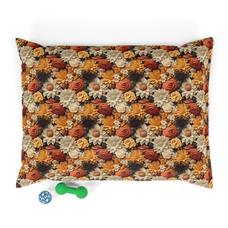 Floral Pet Bed, Fall Flowers Pattern, Cozy Fleece Cat & Dog Comfy Bed Printify