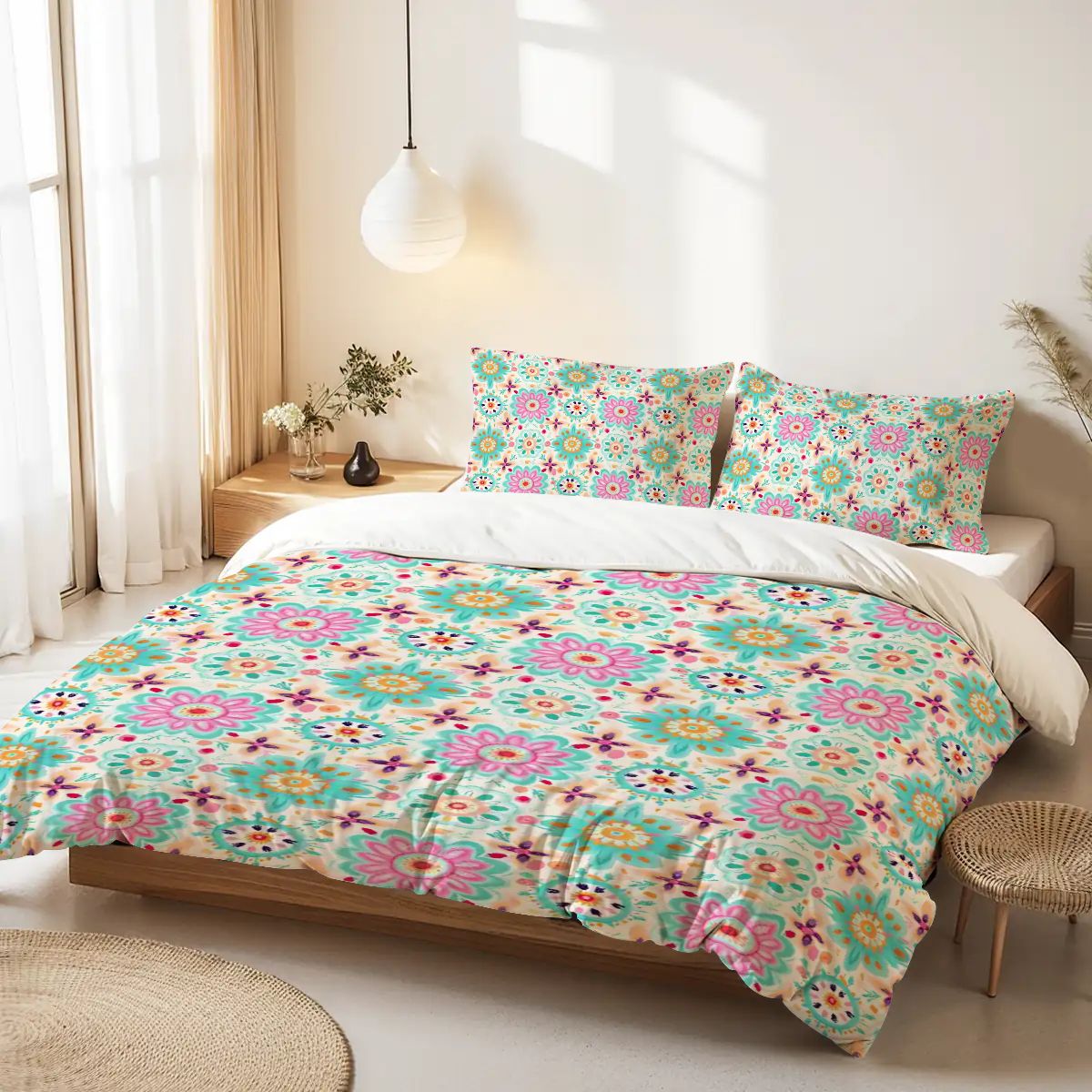 Vibrant Geometric Print Design Queen Duvet Cover Set