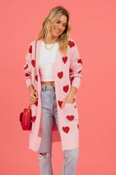 Heart Graphic Open Front Cardigan with Pockets The Aurora Touch
