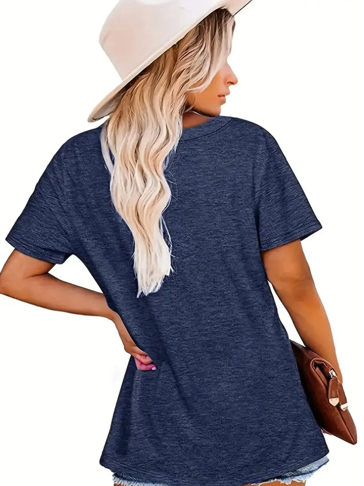 Plus Size American Flag - Printed Round Neck T-Shirt - Casual And Loose - Daily Wear - Women&
