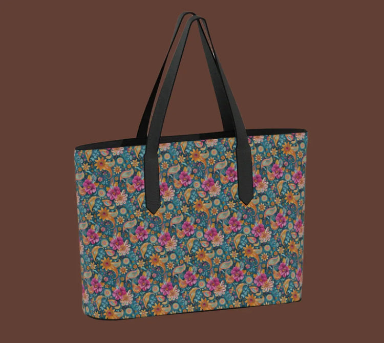 Spring Paisely Leather Tote Bag | All Purpose Versatile Bag The Aurora Touch