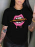 Lips Print Crew Neck Short Sleeve T-Shirt - Soft, Breathable, Relaxed Fit, Casual Chic Top For Spring And Summer - Women&