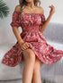 Floral Print Square Collar Dress Summer Fashion Ruffles Dresses Women&