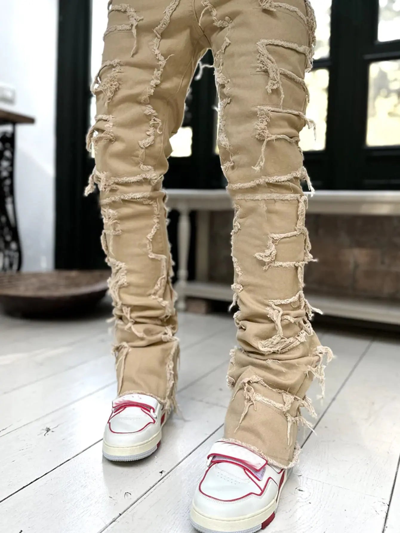 Men Trousers Individual Patched Pants Long Tight Fit Stacked Jeans For Mens Clothing The Aurora Touch