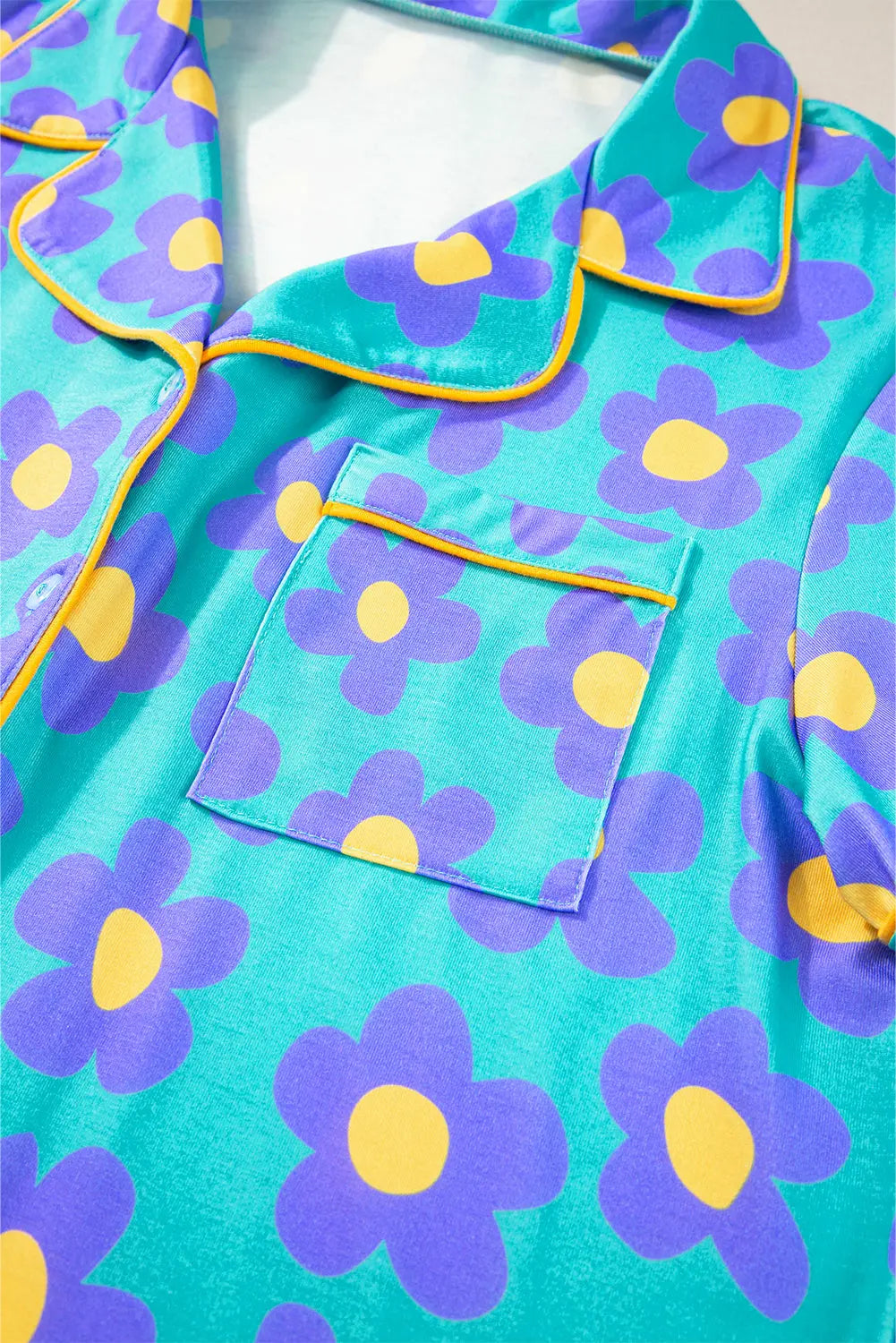 Green Flower Print Short Sleeve Shirt Pajamas Set The Aurora Touch