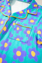 Green Flower Print Short Sleeve Shirt Pajamas Set The Aurora Touch