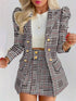 Ladies Fashion Casual Slim Suit Two-piece Plaid Pattern with Buttons, Lapel Long Sleeve Suit Jacket and High Waist Skirt The Aurora Touch