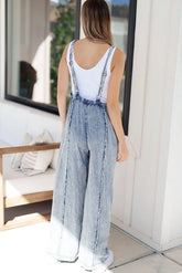 Beau Blue Light Wash Frayed Exposed Seam Wide Leg Denim Overall The Aurora Touch