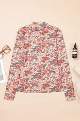 Floral Print Mesh Long Sleeve Top - The Aurora Touch