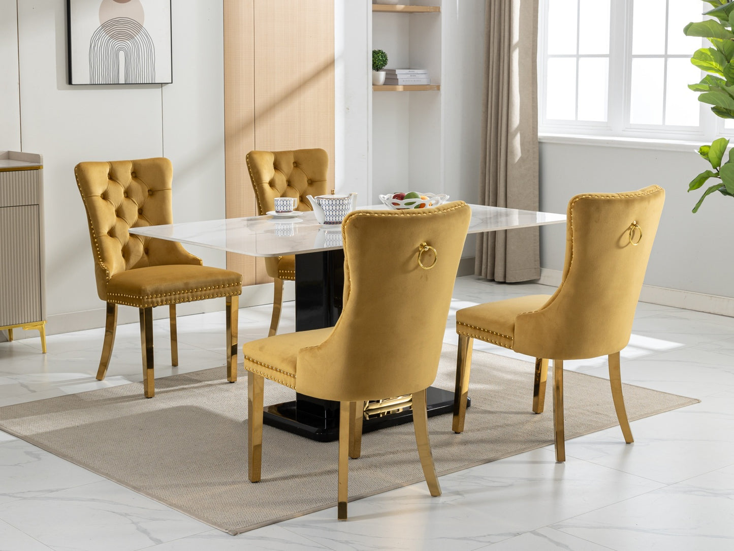 Modern, High-end Tufted Solid Wood Contemporary Velvet Upholstered Dining Chair With Golden Stainless Steel Plating Legs,Nailhead Trim,Set Of 2,Gold, SW1601GL