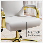 Executive Stylish White Leather Office Chair High Back with Gold Arms and Wheels | Excellent Back Support The Aurora Touch
