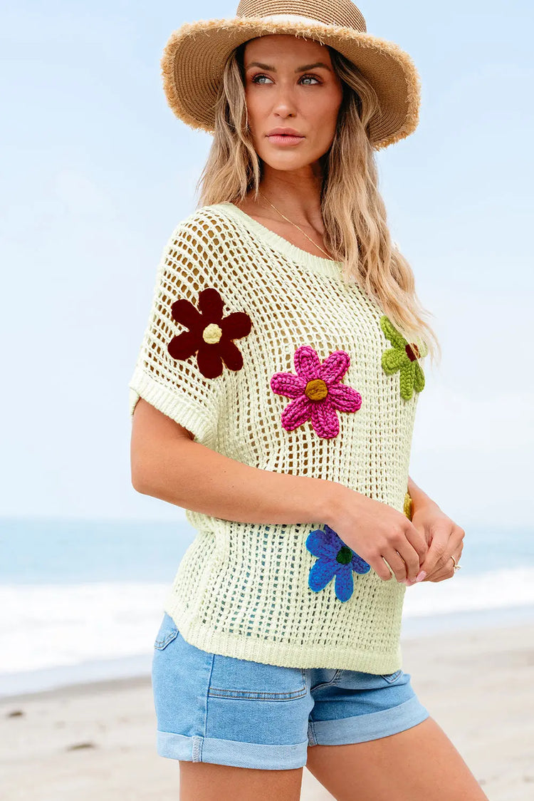 White Crochet Flower Hollow-out Sweater Shirt The Aurora Touch