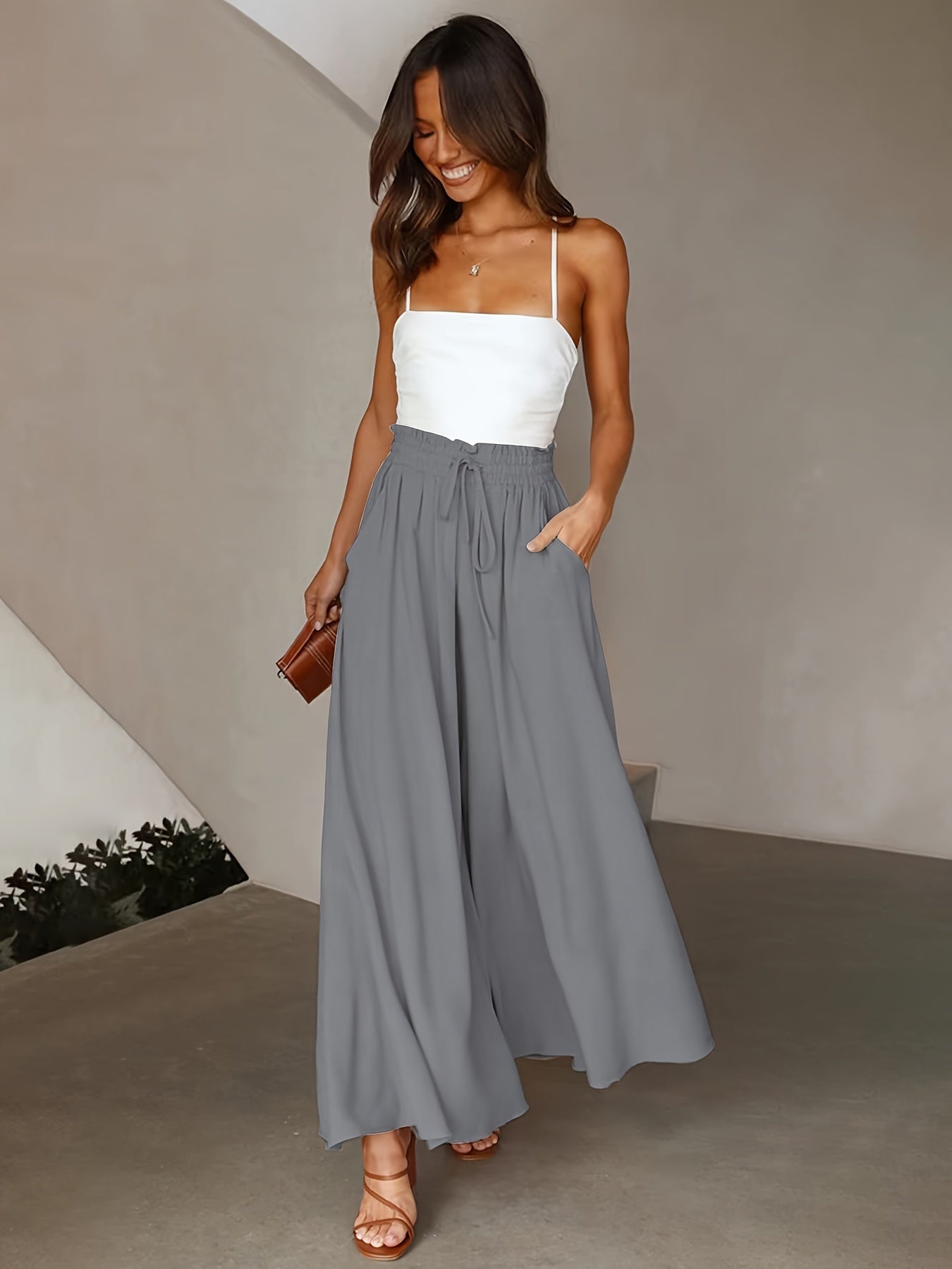 Ladies Plus Size Casual Pants Elastic Waist Wide-leg Pants
