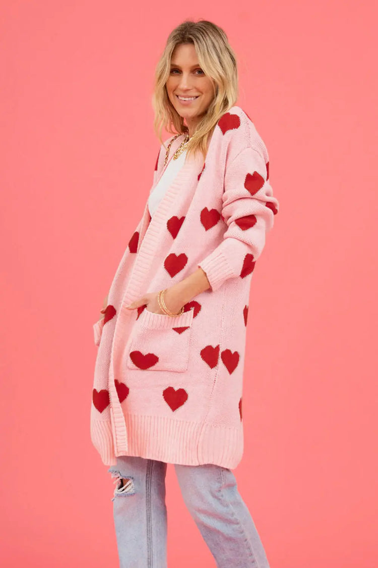 Heart Graphic Open Front Cardigan with Pockets The Aurora Touch