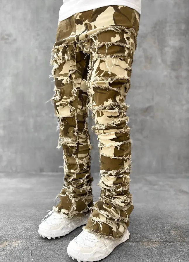 Men Trousers Individual Patched Pants Long Tight Fit Stacked Jeans For Mens Clothing The Aurora Touch