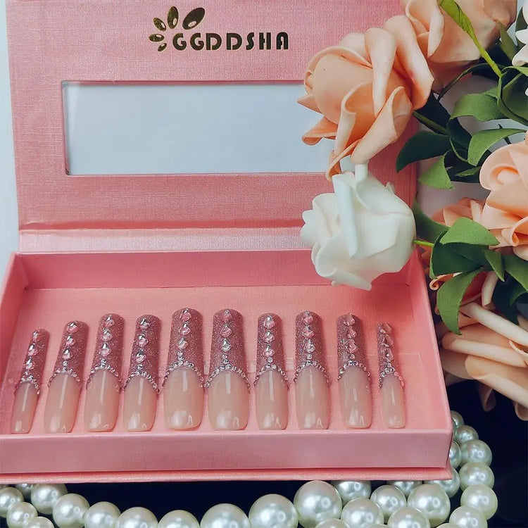 New Shiny Crystal Long Press on Nails with Diamonds The Aurora Touch