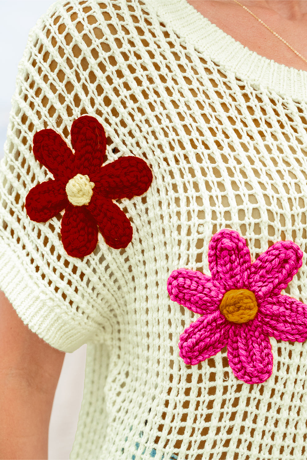 White Crochet Flower Hollow-out Sweater Shirt