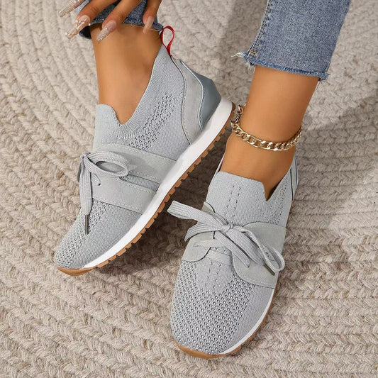 New Lace Up Mesh Flats For Women Breathable Casual Walking Shoes