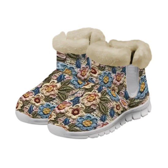 Pretty 3D Crotchet Floral Design Snow Boots - The Aurora Touch