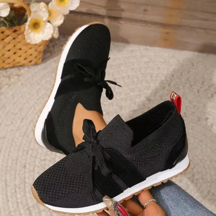 New Lace Up Mesh Flats For Women Breathable Casual Walking Shoes CJ