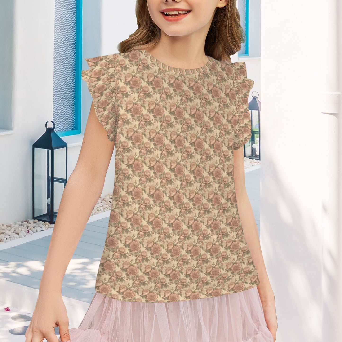 Charming Young Girl's Antique Floral Print Top - Vintage Style Blouse for Kids
