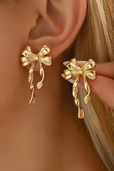 Gold Bow Knot Plated Alloy Stud Earrings Dear-Lover Dropshipping