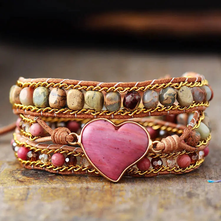 Hand-woven Stone 3-layer Leather Chain CJ