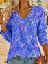 Big Size Bohemian Printed Long Sleeve T-Shirt Summer Fashion V-Neck Top Beach Clothing For Women CJ