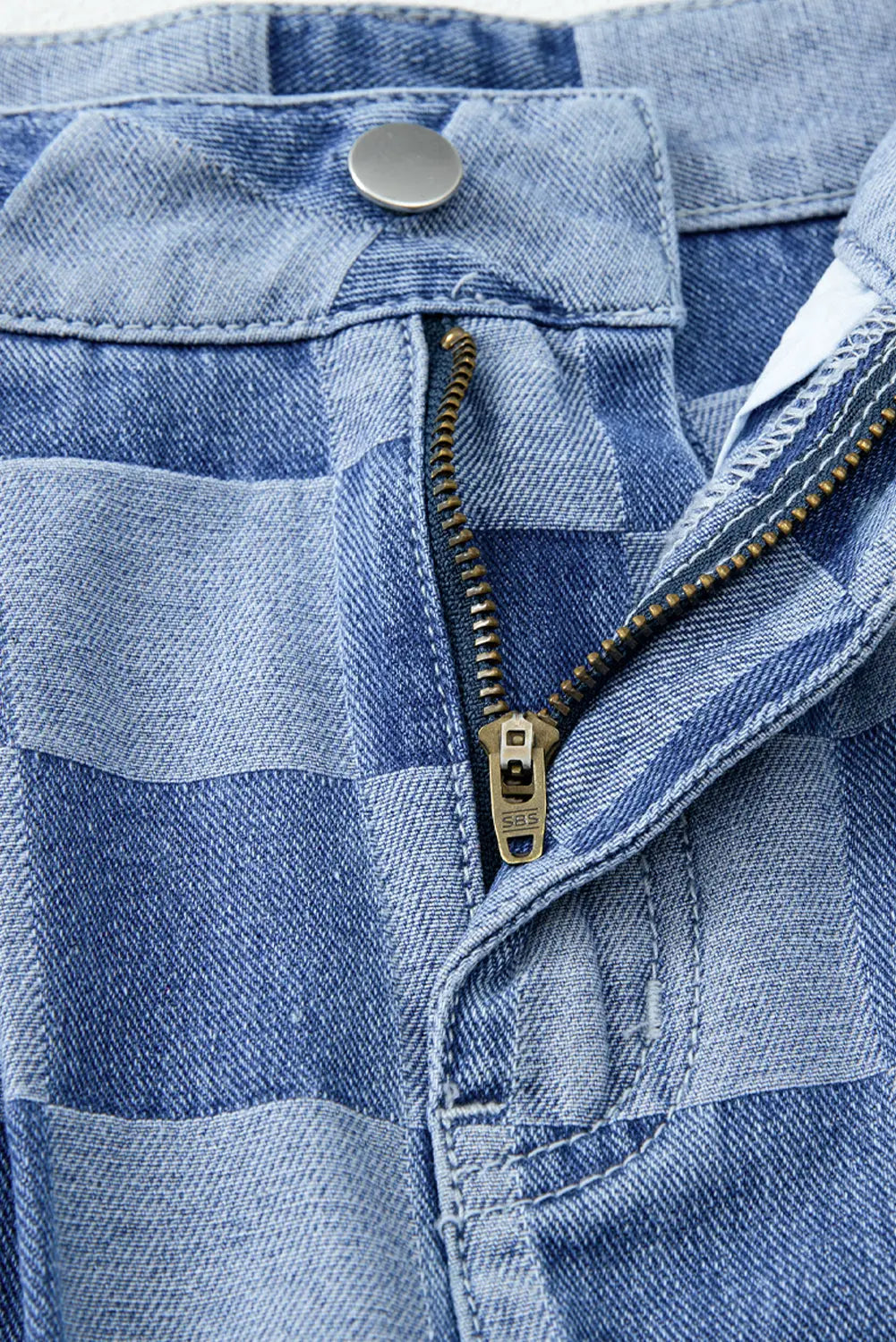 Dusk Blue Checkered Denim Wide Leg Jeans The Aurora Touch