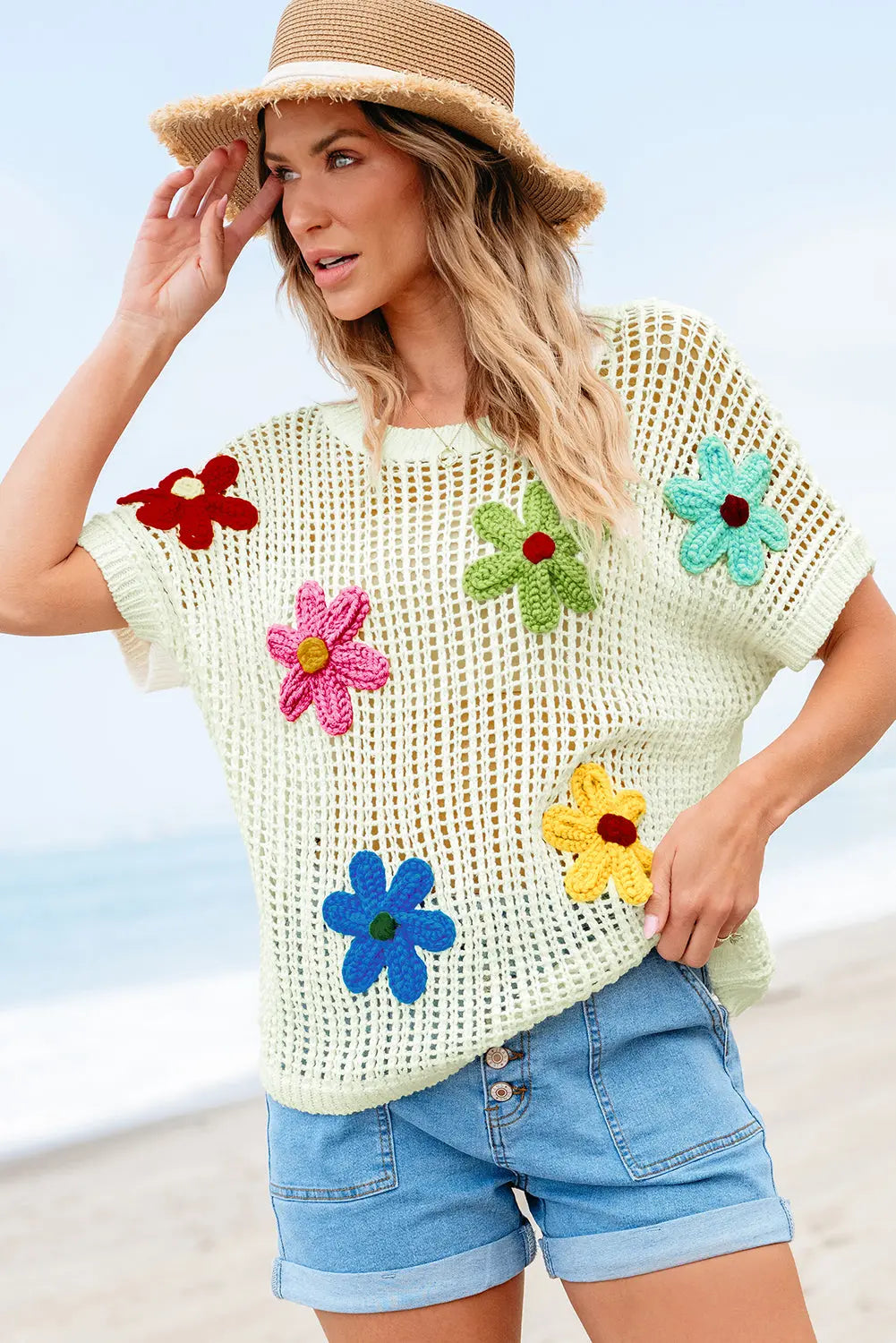 White Crochet Flower Hollow-out Sweater Shirt The Aurora Touch