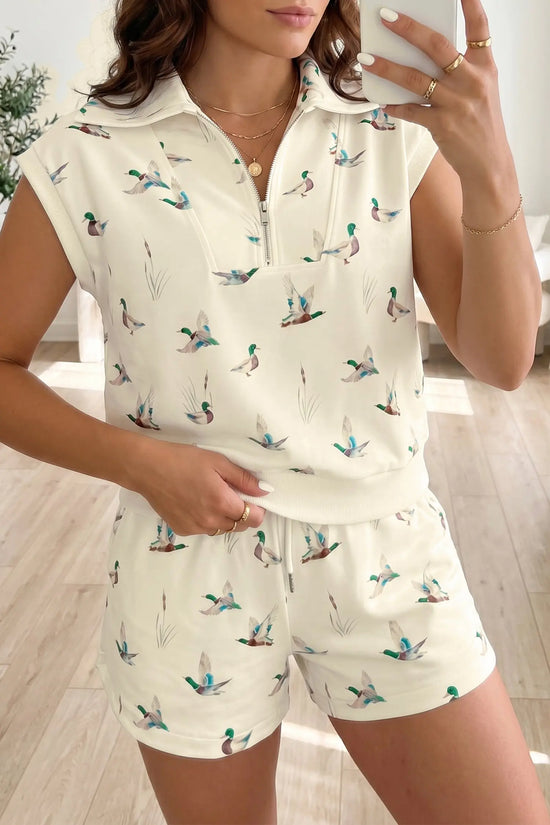 Printed Polo Tee Drawstring Short Set