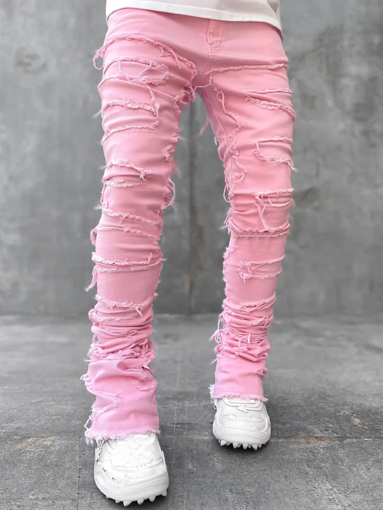 Men Trousers Individual Patched Pants Long Tight Fit Stacked Jeans For Mens Clothing The Aurora Touch