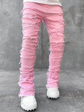 Men Trousers Individual Patched Pants Long Tight Fit Stacked Jeans For Mens Clothing The Aurora Touch
