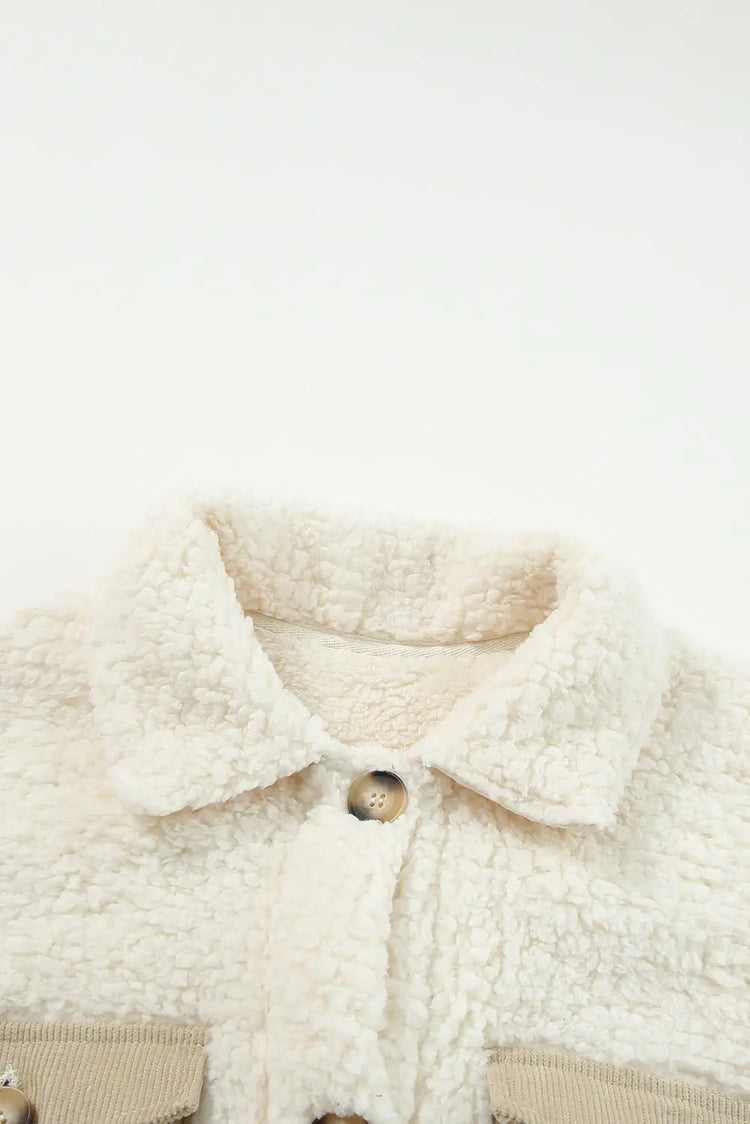 Beige Contrast Flap Pocket Single Breasted Teddy Coat Dear-Lover Dropshipping
