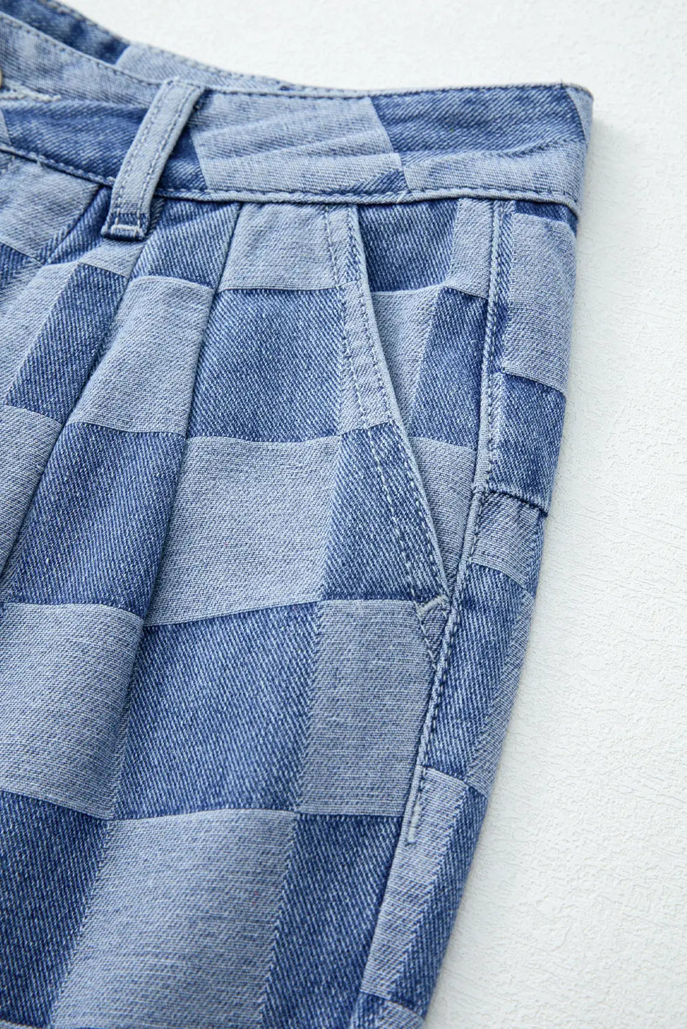 Dusk Blue Checkered Denim Wide Leg Jeans The Aurora Touch