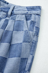Dusk Blue Checkered Denim Wide Leg Jeans The Aurora Touch