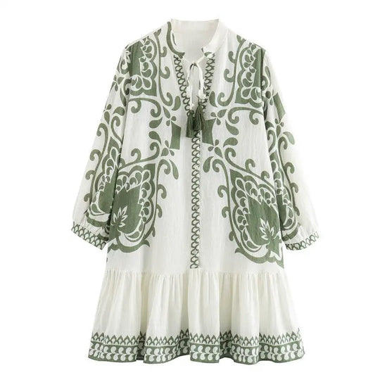Printed Lace Up Tassel Fashion Dress