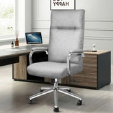 Executive Stylish White Leather Office Chair High Back with Gold Arms and Wheels | Excellent Back Support The Aurora Touch