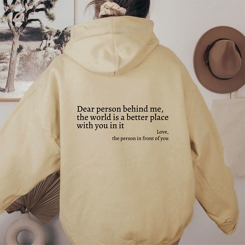 Women's Plush Letter Printed Kangaroo Pocket Drawstring Printed Hoodie