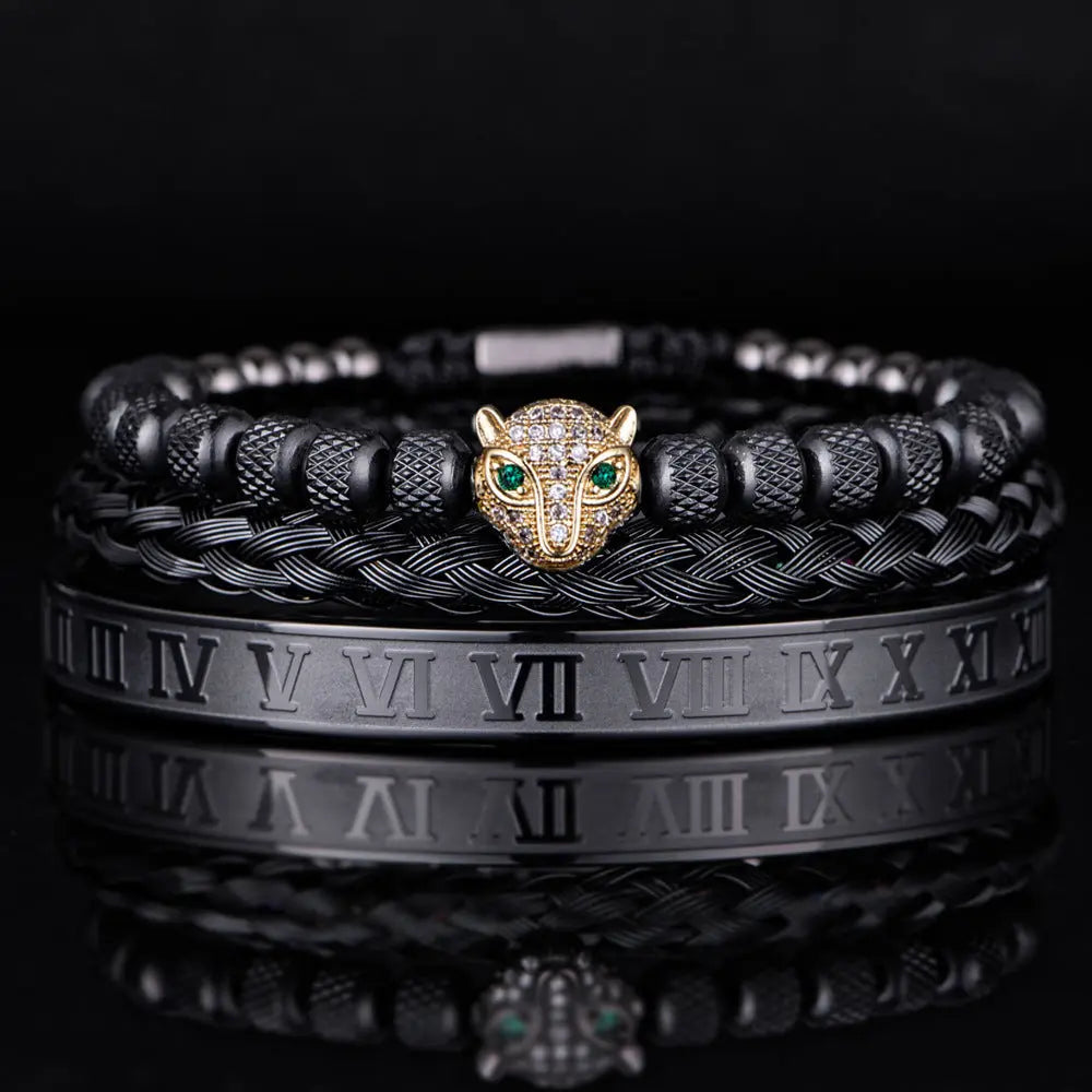 Leopard Head Set Mesh Pineapple Pearl Roman Bracelet The Aurora Touch
