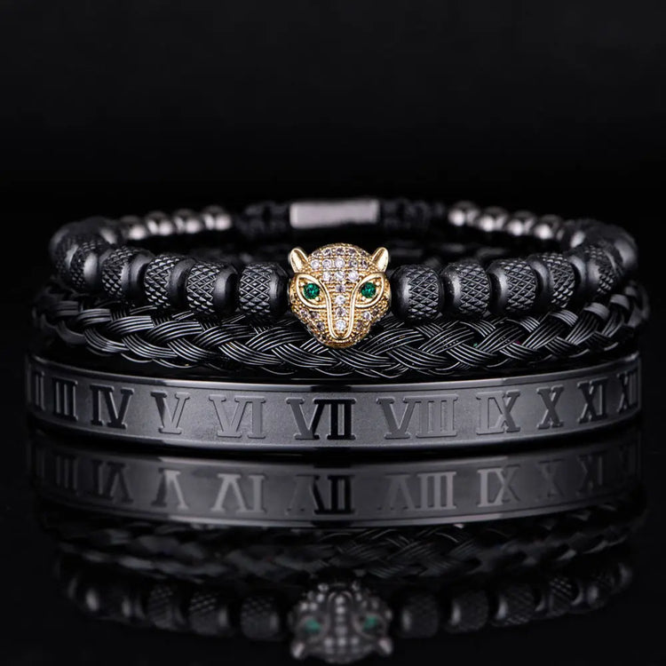 Leopard Head Set Mesh Pineapple Pearl Roman Bracelet The Aurora Touch