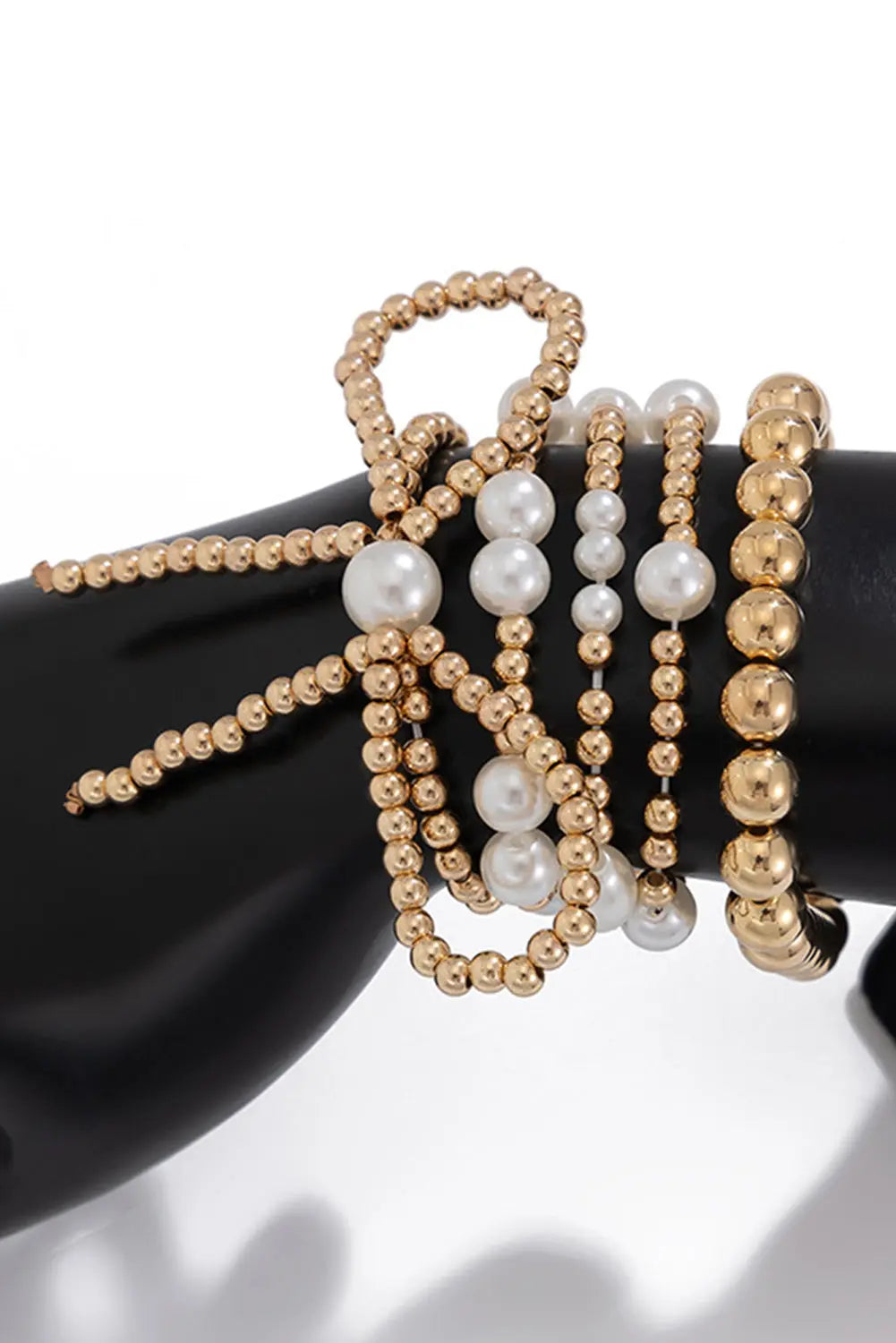 Gold Bow Knot Pearl Beaded Multi Layered Bracelet Set The Aurora Touch