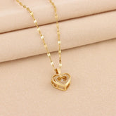 Double-layer Love Necklace With Rhinestones |Titanium Steel Pendant Fashion Jewelry The Aurora Touch
