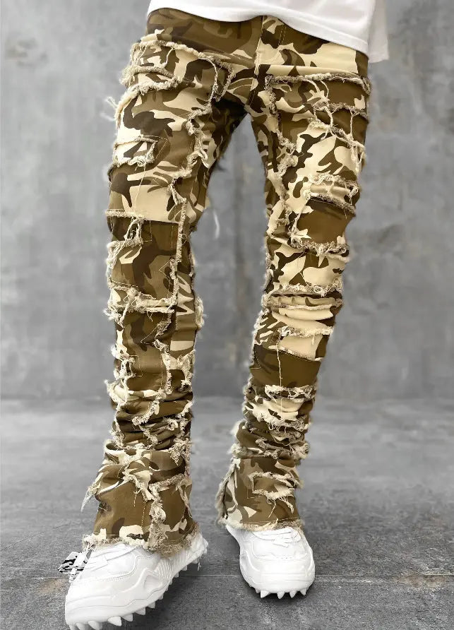 Men Trousers Individual Patched Pants Long Tight Fit Stacked Jeans For Mens Clothing The Aurora Touch